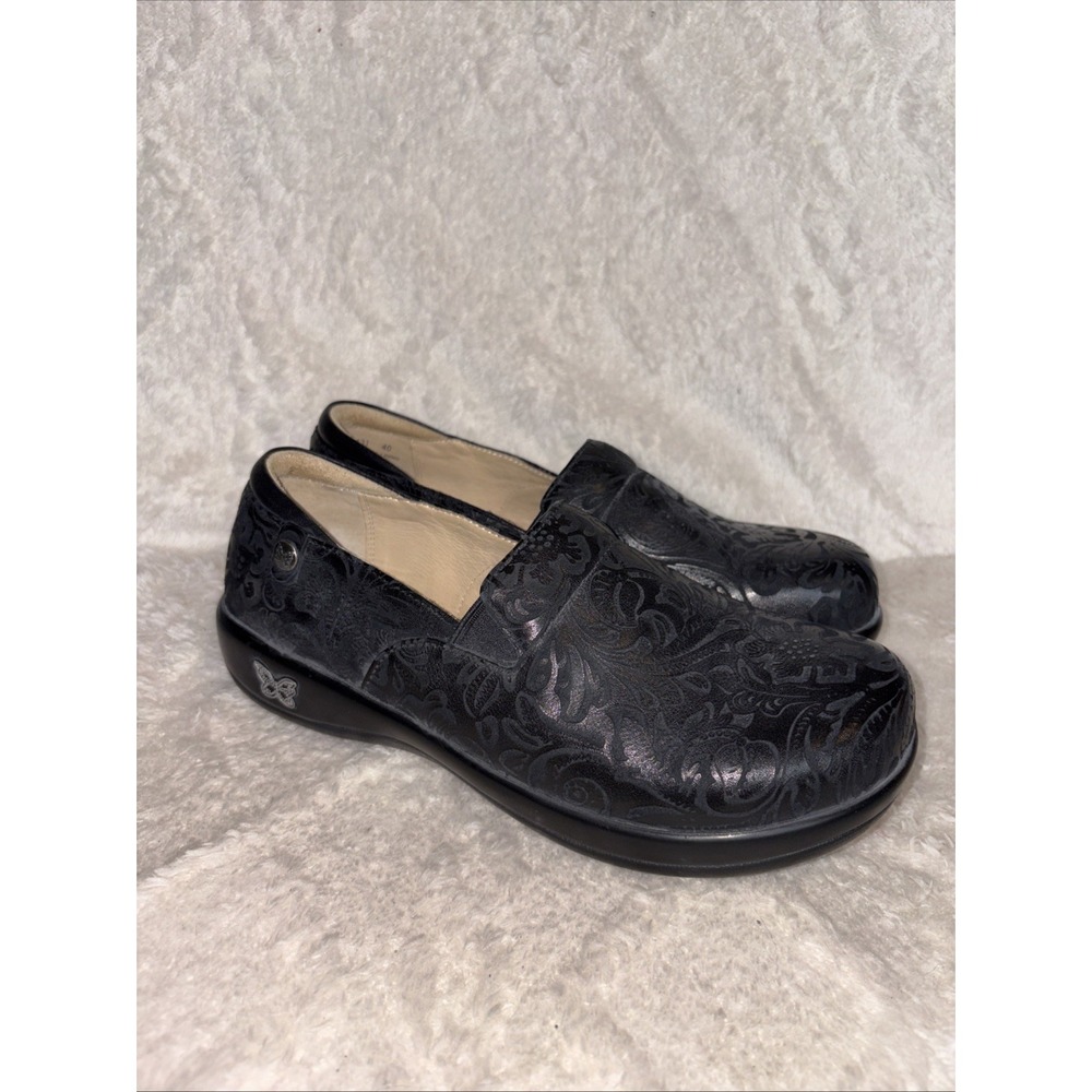 ALEGRIA Keli Pro Night Rosette Shoes Black Leather Floral Women's Size 40‎ - 8.5